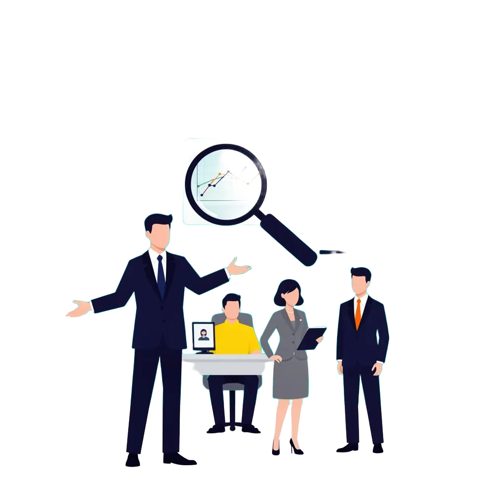 Team of professionals collaborating with AI tools